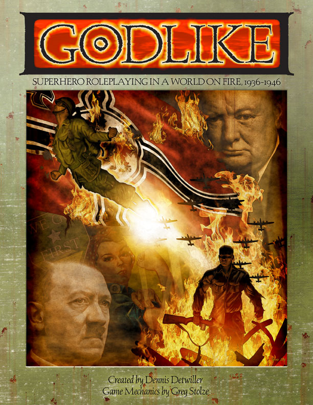 Godlike superhero roleplaying game in PDF and paperback